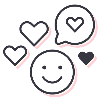 Customer Experience icon illustration of hearts and smiley faces