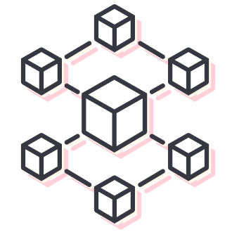 Enterprise Blockchain icon illustration with 7 interconnected blocks