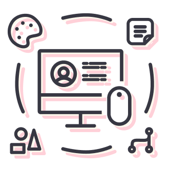 UX/UI Icon illustration of a browser with icons all around it